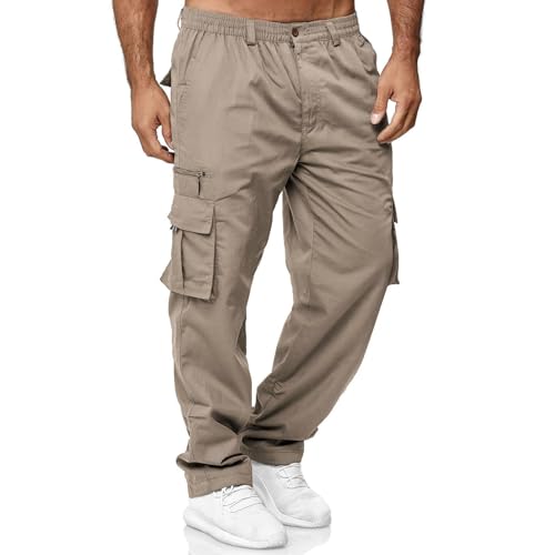 THWEI Mens Cargo Pants Casual Cotton Jogger Multi Pockets Outdoor Hiking Work Sweatpants