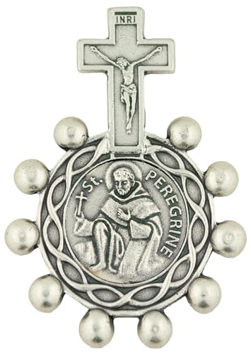 Image of Saint Peregrine Silver-Tone Saint Benedict Rosary Ring (Patron of People with Cancer) | Great for First Holy Communion and First Holy Confirmation | Religious Medallion for Jewelry and Home