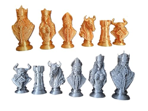 Jeu d'échecs guerrier viking fantastique Znet3D or et argent