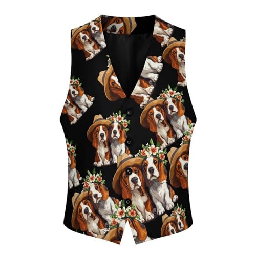 Basset Hounds Men's Suit Vests Dress Vest V-Neck Waistcoat Slim Business Formal with Pocket4