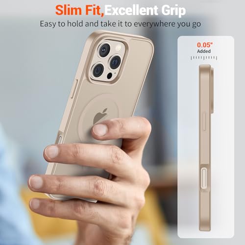 Image of SUPFINE Magnetic for iPhone 16 Pro Case(Compatible with MagSafe)(Military Grade Drop Protection) Slim Translucent Matte Shockproof with Anti-Fingerprint Phone Case,Desert Gold