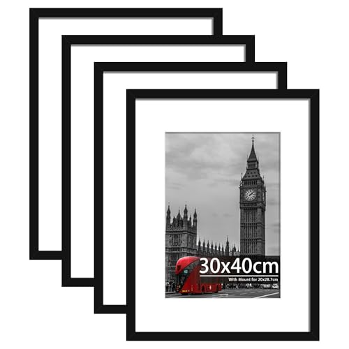 Tinkeps 4 Pack 30x40 Black Picture Frame Engineered Wood and Plexiglass 30x40 Frame with Mount for A4 Prints Photos and Posters Wall Mountable