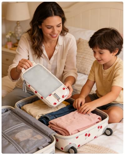 Image of BAGSMART 6 Set Compression Packing Cubes for Travel, Lightweight Luggage Organizer Bags, Durable Space Saver Bags Travel Essentials, Cherry Pop