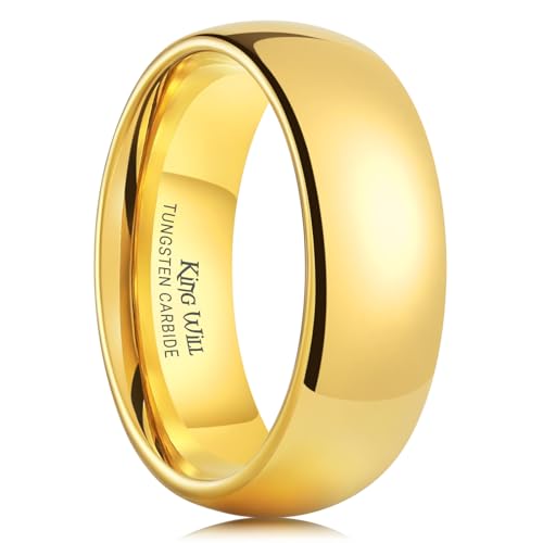 Image of King Will Tungsten Carbide Wedding Band for Men Women-4 /6 /8mm Width 14K Gold Plated Tungsten Wedding Ring Matte Brushed & High Polished Style Comfort Fit Wedding Band Size 6-14