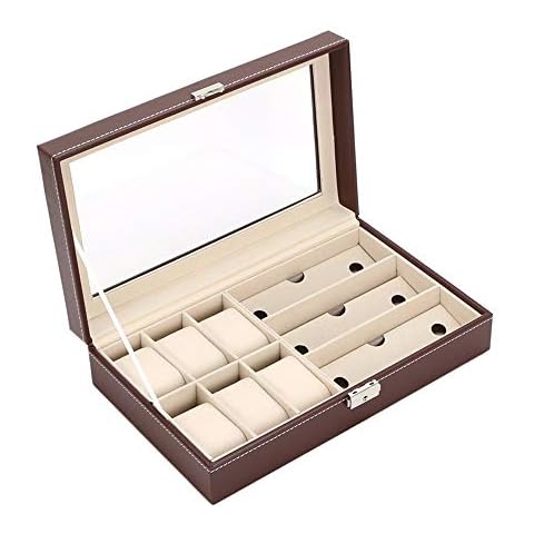 FGDFGDFEEGVD Watch Box, Leather Watch Box and Sunglass Glasses Case with Jewelry Box, Lockable Watch Case Organizer for Men or Women Cover