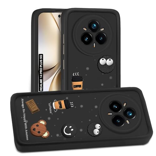 Image of AESTMO Back Case Cover for Realme 14 Pro Plus 5G | Cute Fun Cartoon 3D Ball | Coffee Silicone Case | Full Body Protection | Camera Protection Back Cover for Realme 14 Pro Plus 5G (Black)