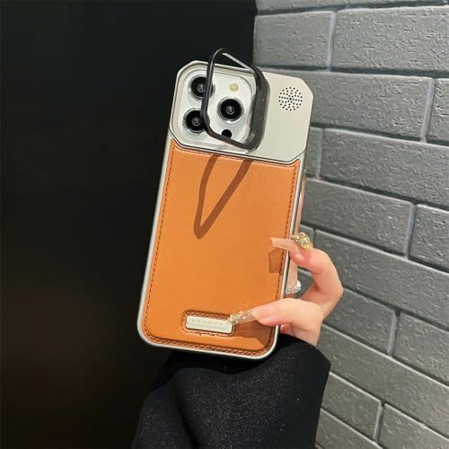 Étui en cuir mat pour iPhone 14 Plus avec support photo élégant marron