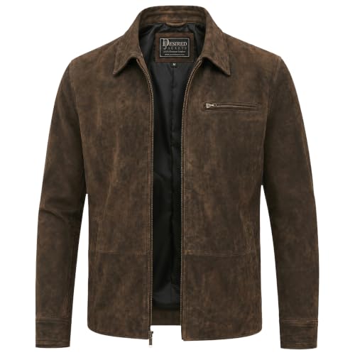 Image of Men's Suede Shirt Zipper Jacket Full Zip Casual Vintage Jackets Suede Leather Jackets for Mens