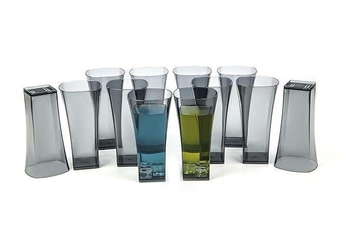 Image of SORATH Premium Drinking Glasses Set - Pcs Transparent Glassware | Stylish Tapered Glass Tumblers for Water, Juice & Cocktails | Modern Everyday Drinkware for Home & Commercial Use (Black, Pack of 12)