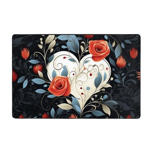Tapis de sol salon vintage motif amour lavable antidérapant pour chambre - 2