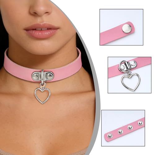 MILAKOO Punk Rock Choker Damen Gothic Lederhalsband mit Anhänger Herz Punk Halsband Frauenpink