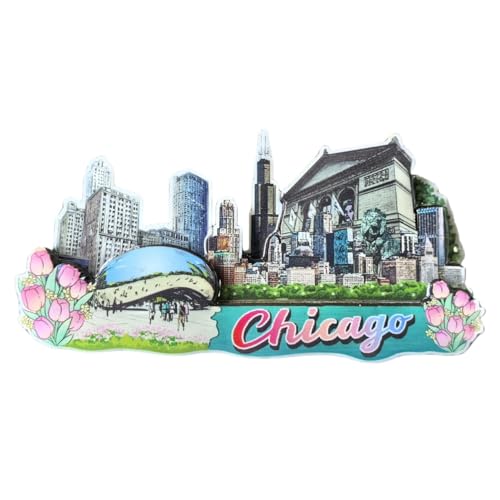 Imán de nevera 3D Chicago USA de madera miniatura 1