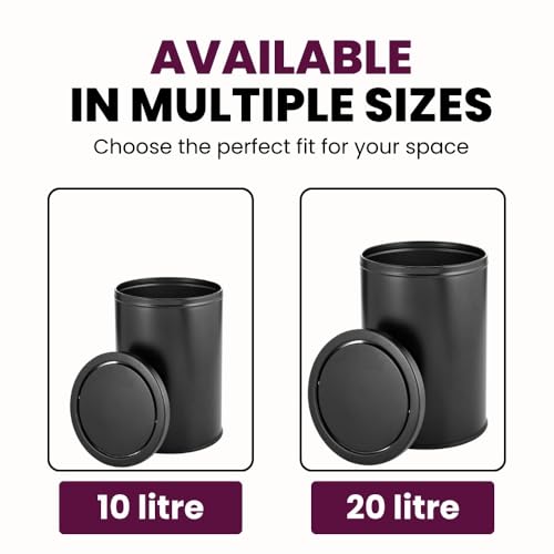 Image of OPR Swing Lid Dustbin - 20L | Black Stainless Steel Trash Can | 10 Inch (W) x 14 Inch (H) | Swing lid Steel dustbin for home with removable lid| For Kitchen, Bathroom, Office & Commercial Use (20 Ltr)