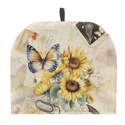 Image of Tea Cozy Tea Pot Cover Keep Tea Warm Insulation Teapot Cozies Machine Washable Kettle Quilt Breakfast Warmer Teapot Warmer Home Indoor Decoration, Butterfly Sunflower Retro