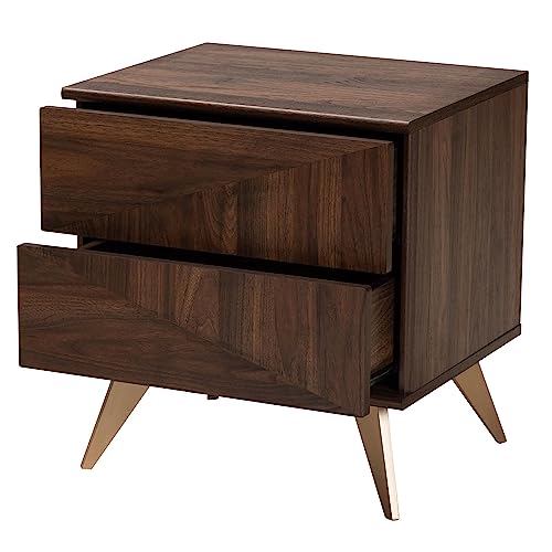 Baxton Studio Graceland 18.9-inch W x 15.7-inch D Nightstand with 2 Drawers, Walnut Brown/Gold - Thumbnail 4