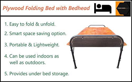 Image of Plywood Folding Bed Cot for Sleeping Space Saving Heavy Metal Frame| Portable | Multipurpose | Lightweight (Brown) (Round, 3X6 ft or 36X72 inch) Single