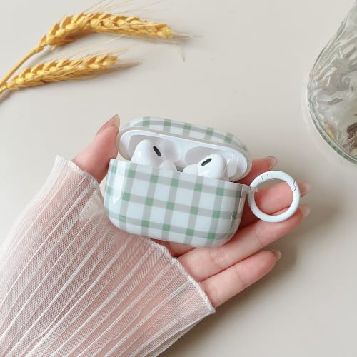 Image of MINSCOSE for AirPods Pro 2nd /1st Generation Clear Case,Cute Plaid Retro Aesthetic Design with Girly Keychain Lock,Soft TPU Protective Shockproof Case with Cleaner Kit for Airpods Pro /Pro 2-Green