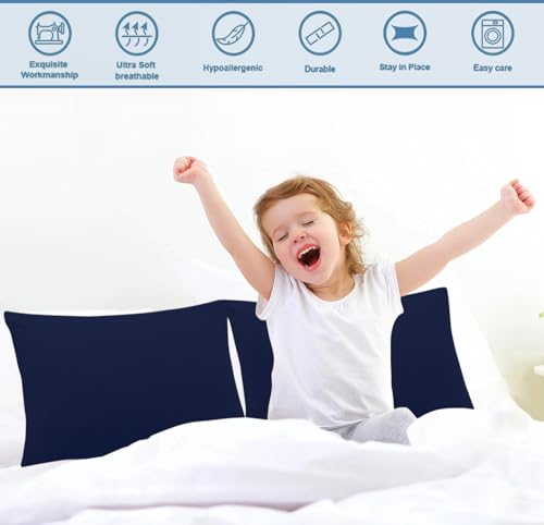 Image of Comfort Beddings Pack of 2 Toddler Pillowcases 13x18 Premium 100% Cotton Blend Navy Blue Toddler Pillow Case Zipper Closure, Super Soft Nursery Pillow Covers - Perfect for Kids (Size-13x18, Navy Blue)