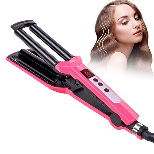 STRAIGHTENER 3 Barrel Hair Curler, 16mm Portable Curling Wand Temperature Adjustable 100?-220? Hair Curling Wand with LCD Display Wave Tongs Curling Iron Crimpers Hair Curling Tongs,Pink