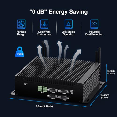Image of WEIDIAN PC Industrial, Fanless Mini PC Win 11 Core i5-10210U 16GB RAM 512GB SSD, Linux Mini Desktop Computers 6 x COM RS232 /422 /485, GPIO, 4K 3xDisplay(HD+DP+Type-C), 2Lan, 8USB, WiFi&BT Auto Power On