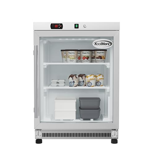 KoolMore KM-MDF46GD 24 in. Commercial Manual Defrost Countertop Display Freezer Stainless Steel and Glass Door, 4.6 Cu. ft, Silver and White