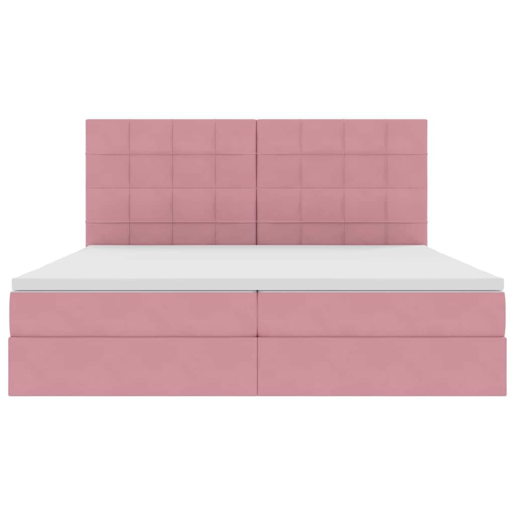 Cama de almacenamiento con colchón de terciopelo rosa de 200 x 200 cm, cama doble de metal con somier de láminas y tiras LED, espacio de almacenamiento y cabecero para dormitorio, cómodo