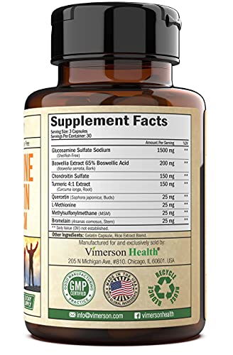 Vimerson Health Glucosamine Chondroitin Msm Boswellia + Turmeric Ashwagandha Bundle. Joint Support, Pain Relief, Thyroid And Adrenal Support, Balanced Cortisol Levels #TOP1
