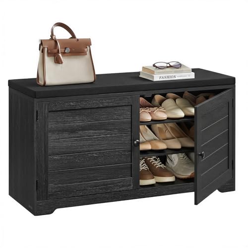 Opiniones y reviews de Estanterías y almacenaje del mes. 46 VASAGLE Banco Zapatero de 3 Niveles, con Estantes Ajustables, Puertas y Cojín, 35,5 x 101 x 52,5 cm, Negro Tinta y Gris Cemento MLSB044B01