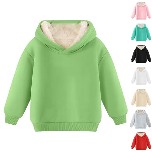 Unisex Boys Girls Fleece Lined Sherpa Hoodie Kids Warm Winter Hoodies Solid Pullover Hooded Long Sleeve Sweatshirt