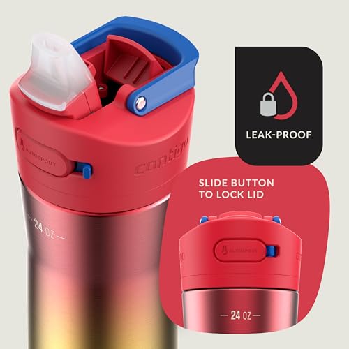 Image of Contigo Ashland Chill 2.0 Stainless Steel Water Bottle with Autospout Lid, 24 oz, Watermelon Ombre