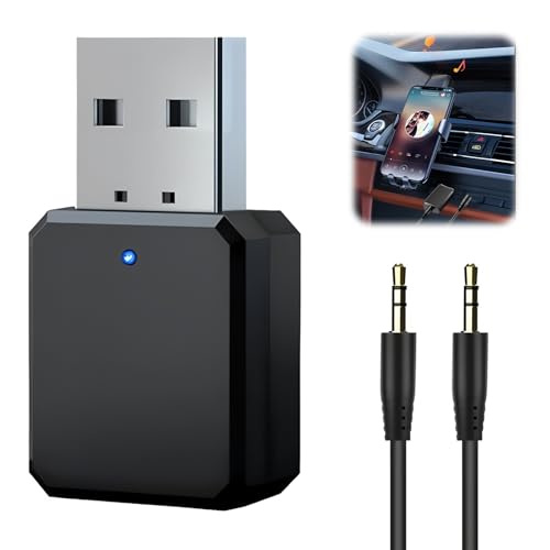 Raykce Adaptateur Bluetooth 5.1 pour Voiture avec Câble Audio 3,5 mm. Récepteur Audio Portable avec Sorties AUX et USB pour Chaîne Stéréo, Ordinateur,...
