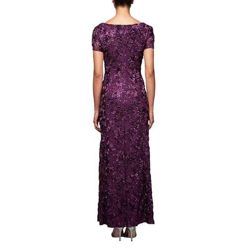 Image of Alex Evenings Women's Long Rosette Mother of The Bride Dress with Short Sleeves