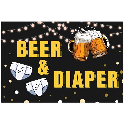 Beer and Diaper Backdrop Black and Gold - Beer and Diaper Baby Shower Decorations, Diaper Bear Themed Pregger Kegger Party Supplies