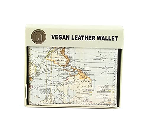 Li Men's World Map Print Vegan Leather Bifold Wallet with Matching Gift Box | Slim Bifold Wallets for Men | 2 ID Windows & 7 Card Holders (Globe) 6