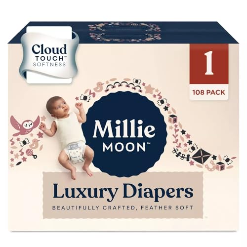 Image of Millie Moon Luxury Diapers – Ultra Soft Cloud Touch Disposable Diapers with 12 Hour Absorbency & Wetness Indicator (1-108ct)