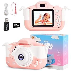 OMOTIYA Kids Camera, 1080P HD Digital Video Camcorder Camera/Upgrade Selfie Camera with Dog Soft Silicone Cover, for Boys/Girls Age 3-12, Birthday Gifts with 32GB TF Card