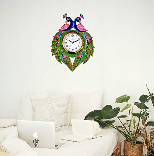 Image of Wooden Round Peacock Vintage Analog Wall Clock for Home Decor Decorative Clock for Living Room Study & Bedroom