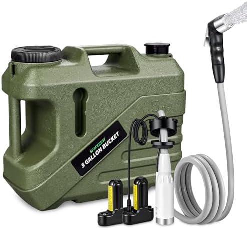 Portable Shower for Camping with 5-Gallon Water Jug, Rechargeable Camping Shower, Food Grade Material Water Containers for Fruit & Vegetables Wash, Integrate Design for Outdoors, Hiking, 2 Batteries