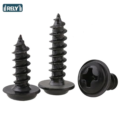 Image of Rely⇒VP INDUSTRIES (Pcs-25) No.4x5.5 mm Pan Head Combination Phillips-Slotted Self-Tapping Screw - Black Zinc, High-Tensile for Wood, Metal, Furniture & DIY Applications