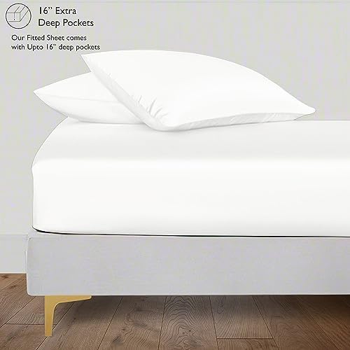 Linenwalas Tencel Lyocell Duvet Cover Set with Deep Pocket Fitted Sheet, Viscose Made from Eucalyptus Soft, Lightweight and Breathable Complete Bedding Set (White, King) - Thumbnail 2