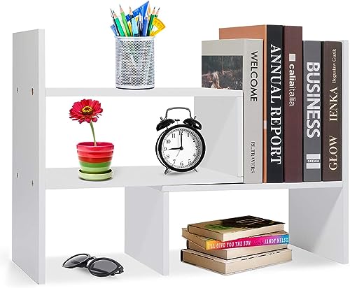 Accmuzzy Schreibtischregal Holz,Kleines Bücherregal Regal Weiß,Schreibtischregale Organizer,Verstellbare Desktop Organizer Bücherregal für Büro,Küche (Weiß) Accmuzzy Schreibtischregal Holz,Kleines Bücherregal Regal Weiß,Schreibtischregale Organizer,Verstellbare Desktop Organizer Bücherregal für Büro,Küche (Weiß)