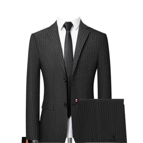 Suit Jacket + Trousers Men's Business Plaid Korean Solid Colour Stripes British Formal Two-Piece Suit
