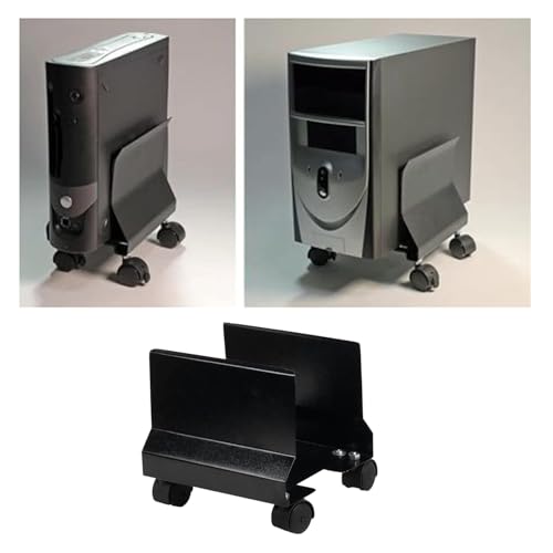 Image of Metal CPU Trolley Stand with Wheels | Adjustable Desktop CPU Holder | Heavy Duty Computer Tower Stand with Lockable Casters | Space Saving PC Cabinet Stand