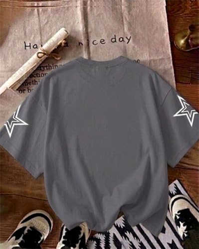 Image of Women Printed Round Neck Cotton Blend T-Shirt, Oversized Fit Half Sleeve Tshirts, Graphic Printed T-Shirt for Women