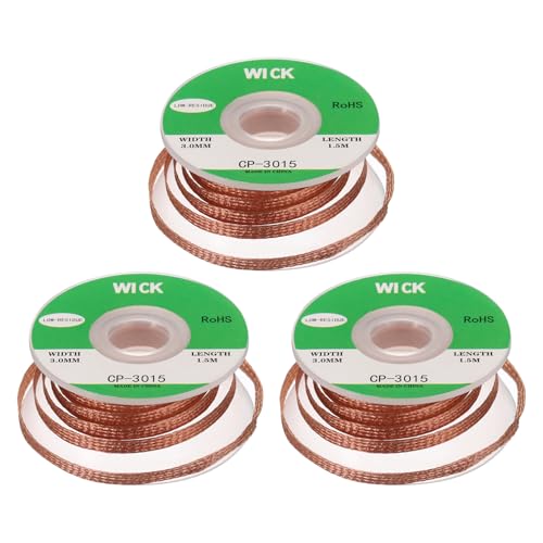 MECCANIXITY Solder Wick Braid No-Clean Desoldering Wick Braid 0.12 Inch Width 5 Feet Length for Remove the Solder Electrical Components 3 Pack
