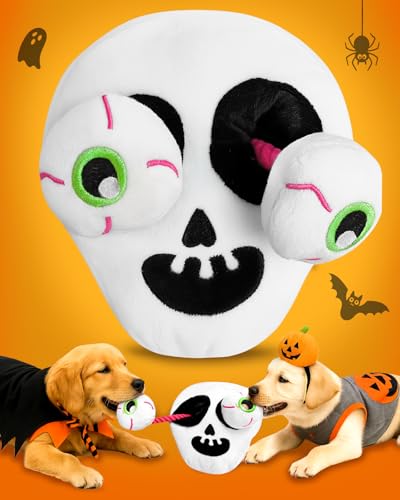 Swooflia Halloween Tug of War Dog Toy-Squeaky Plush Toy with Rope for Medium Large Breed Dogs to Keep Them Busy, Funny Skull Interactive Doggie Toys