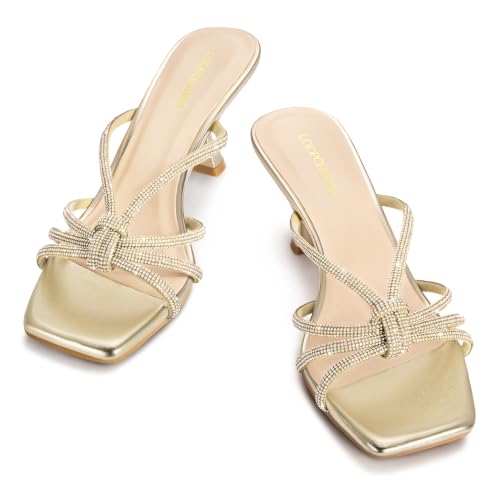 Image of Women's Strappy Square Open Toe Kitten Heels Sandals Knotted Design Summer Fashion Slip On Mule Style