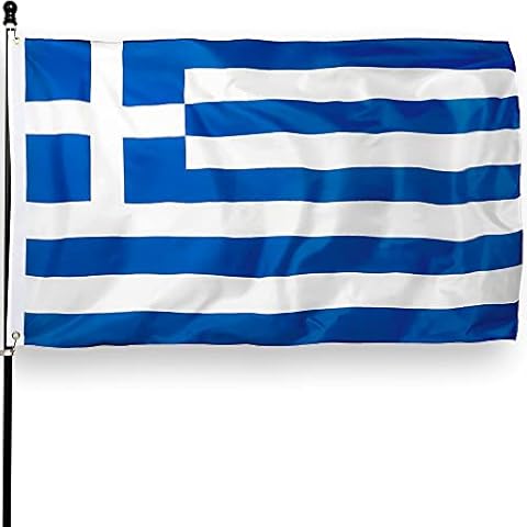 DANF Greece Flag 3x5 Ft Thick Polyester, Fade Resistant, Brass Grommets, Canvas Header, Double Sided Greek National Flags 3x5 Feet Cover