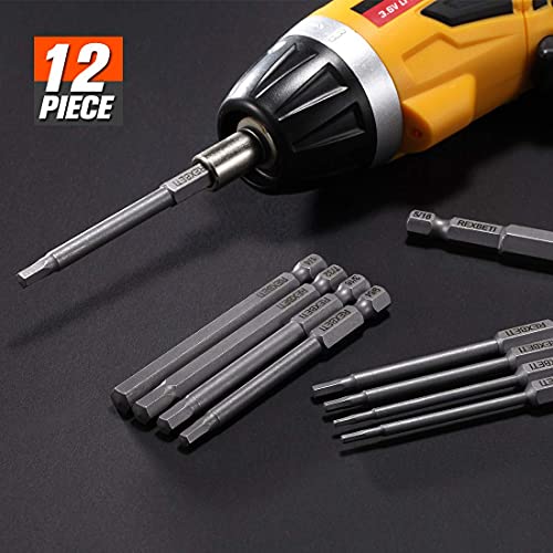 Rexbeti 12 Piece Hex Head Allen Wrench Screwdriver Bit Set, 1/4 Inch Hex Shank S2 Steel Magnetic 3 Inch Long Drill Bits, 1/16-3/8 Inch(Hex Head) #TOP6