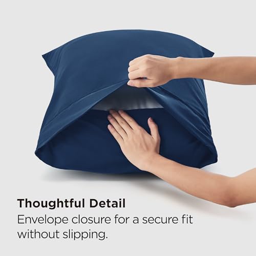 Bedsure Queen Pillow Cases Set of 2 - Navy Microfiber Pillowcase 2 Pack, Super Soft and Cozy Double Brushed Pillow Case Covers with Envelope Closure, Wrinkle, Fade and Stain Resistant, 20x30 Inches